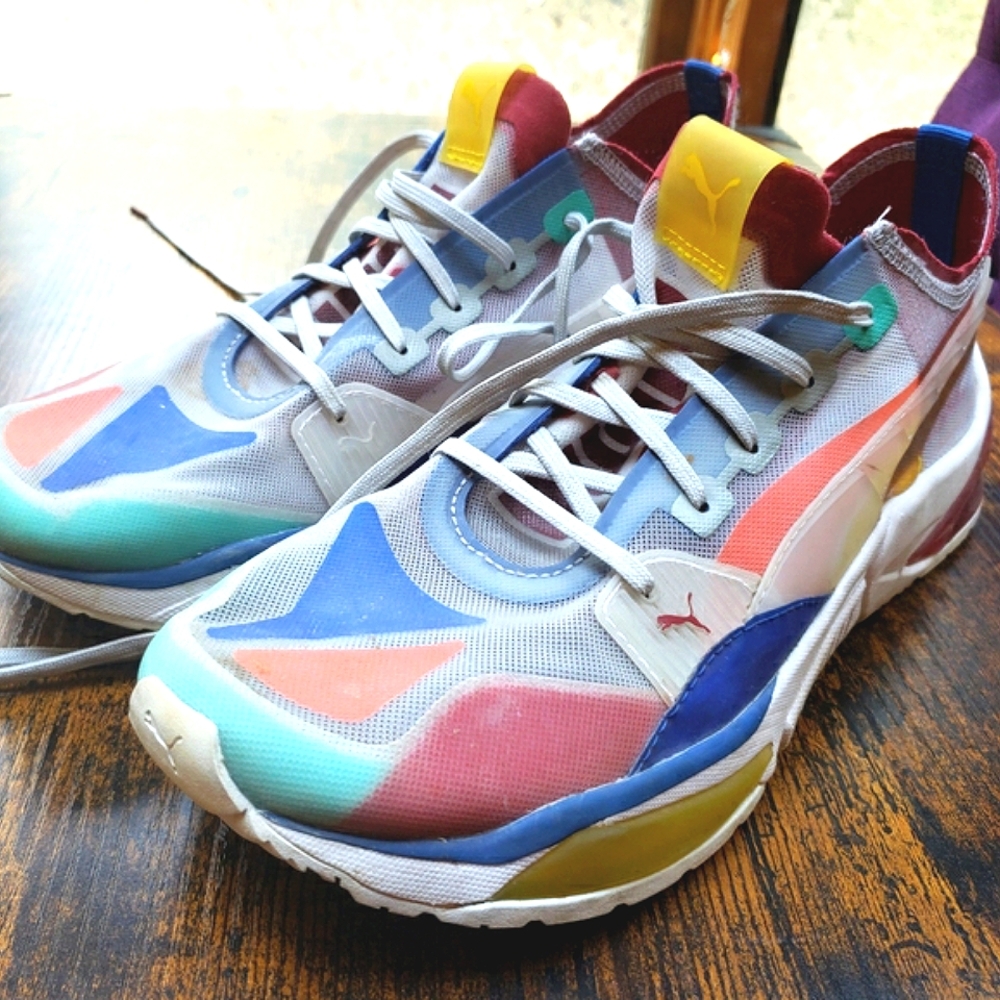 10 MEN'S lqcell optic SHEER puma retro sole, rhubarb, yellow, green, blu…